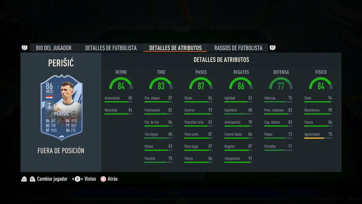 Stats in game Perisic Out of Position FIFA 23 Ultimate Team