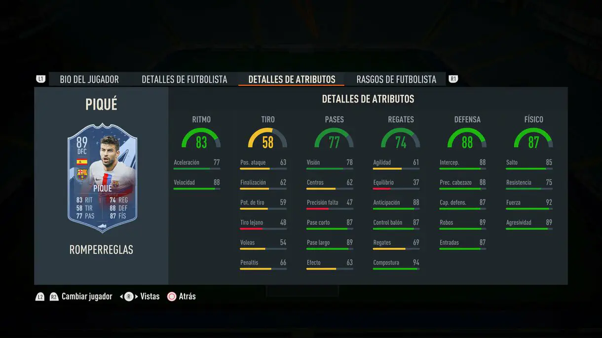 Stats in game Piqué Rulebreakers FIFA 23 Ultimate Team