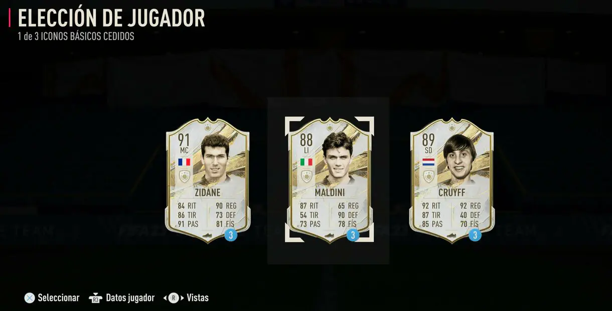 Player Pick con Zidane, Maldini y Cruyff Iconos Baby como opciones FIFA 23 Ultimate Team