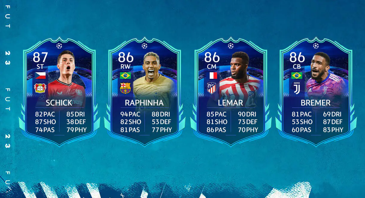 Cartas RTTK Schick, Raphinha, Lemar y Bremer FIFA 23 Ultimate Team