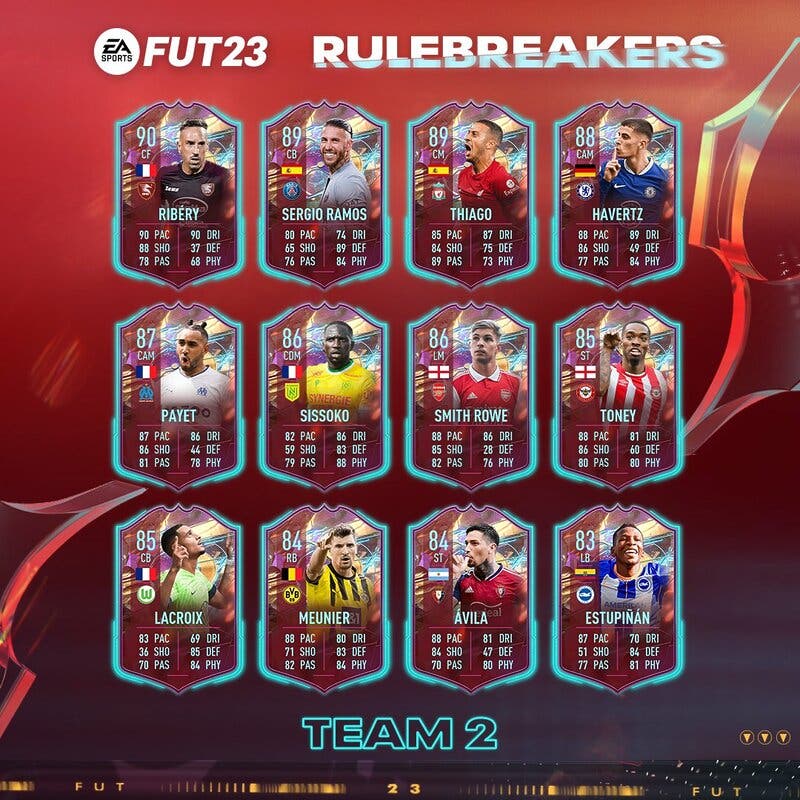 Todas las cartas del segundo equipo Rulebreakers FIFA 23 Ultimate Team