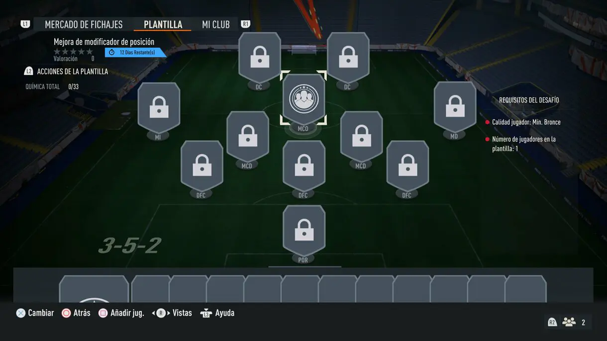 Plantilla vacía del SBC Mejora de modificador de posición FIFA 23 Ultimate Team