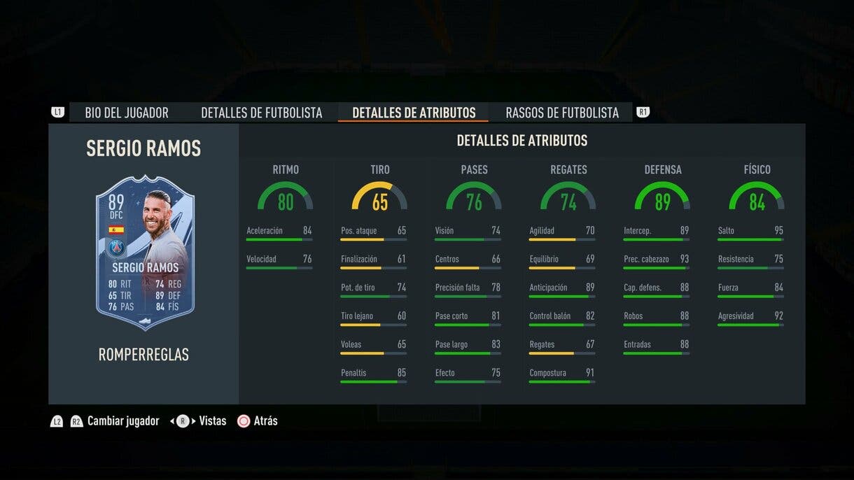 Stats in game Sergio Ramos Rulebreakers FIFA 23 Ultimate Team