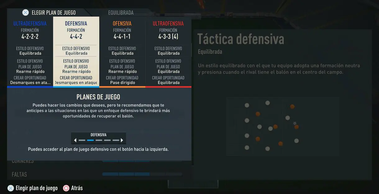 Menú elegir plan de juego FIFA 23 Ultimate Team