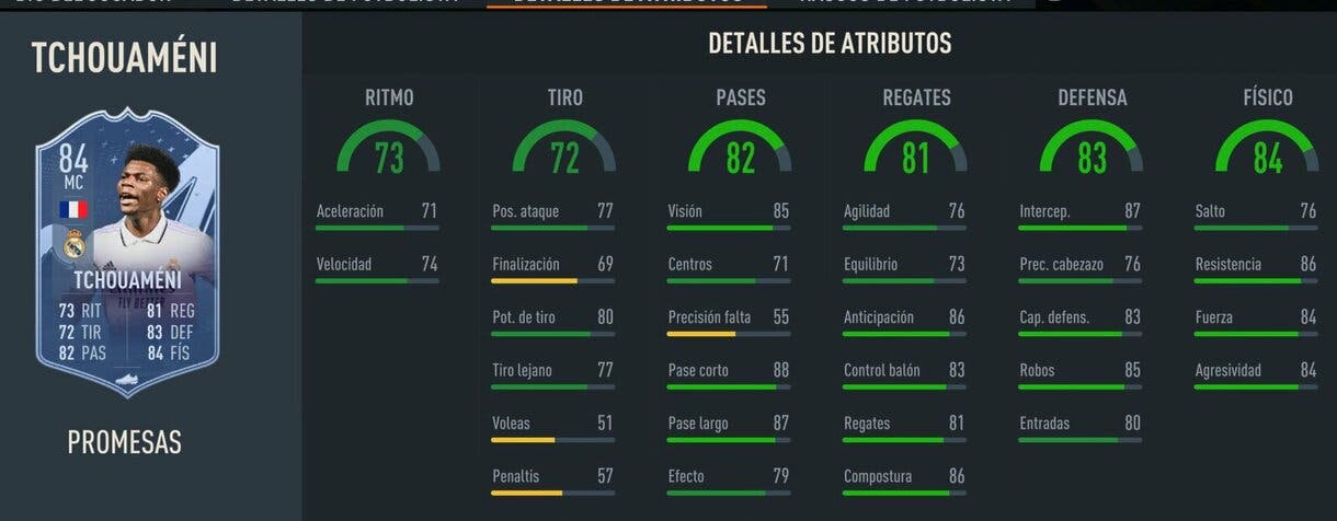 Stats in game Tchouaméni 84 FIFA 23 Ultimate Team