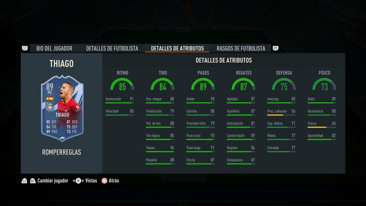 Stats in game Thiago Rulebreakers FIFA 23 Ultimate Team