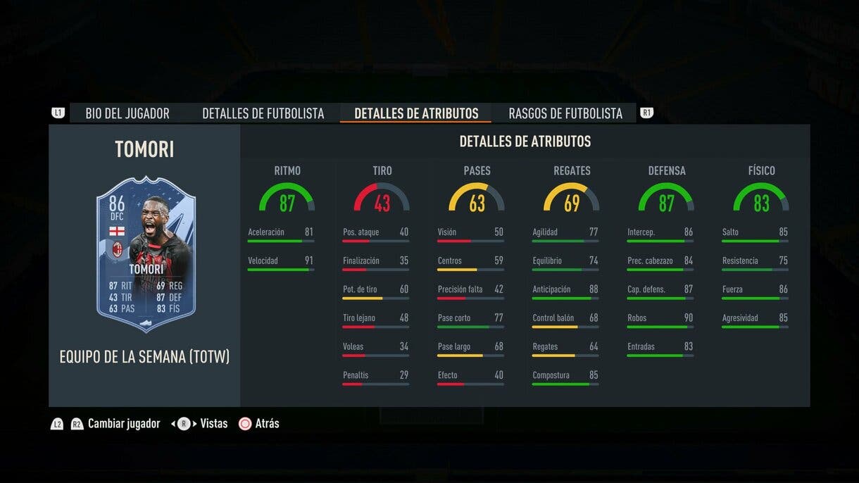 Stats in game Tomori IF FIFA 23 Ultimate Team