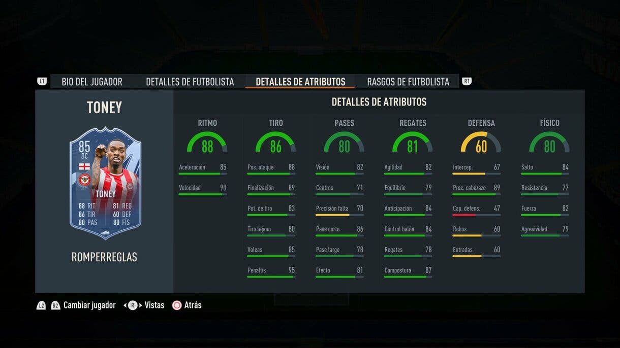 Stats in game Toney Rulebreakers FIFA 23 Ultimate Team