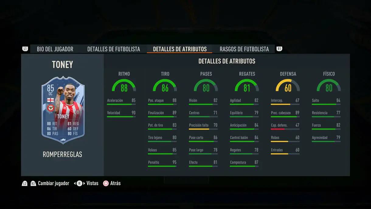 Stats in game Toney Rulebreakers FIFA 23 Ultimate Team