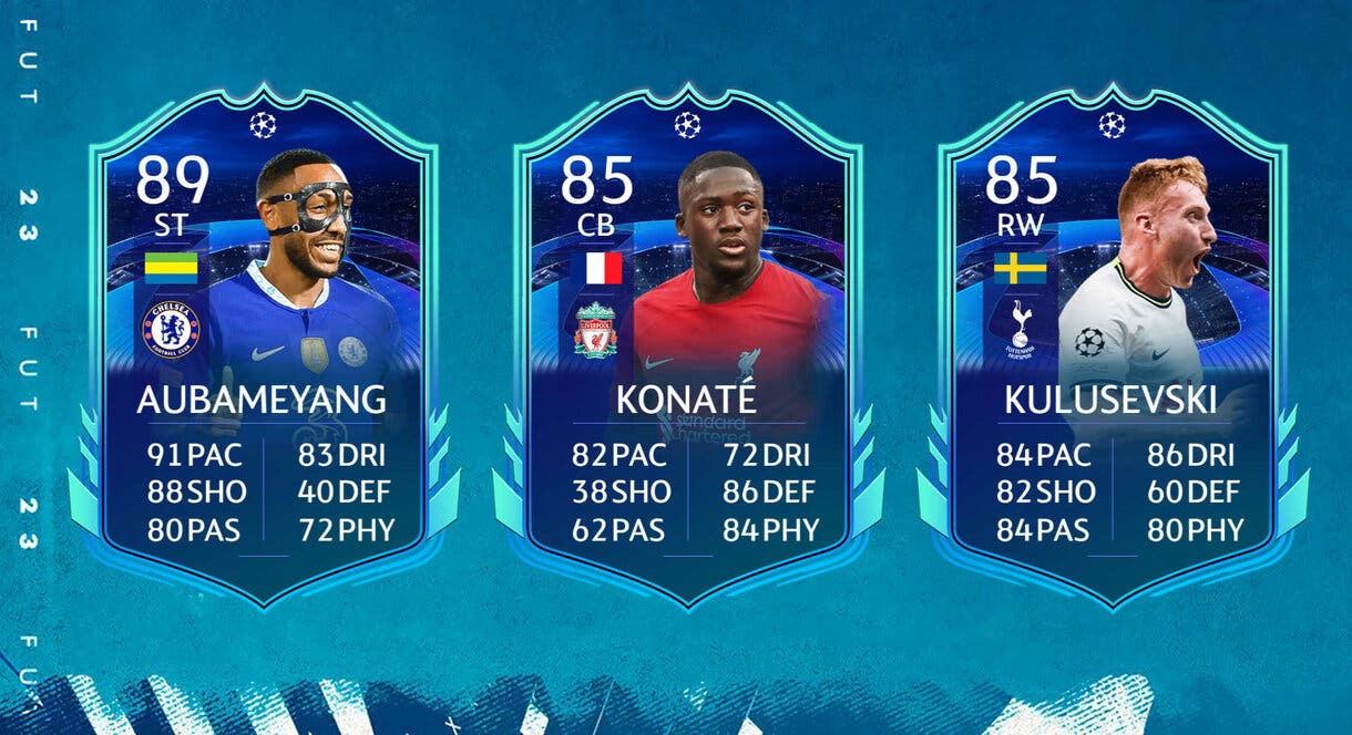 Cartas RTTK Aubameyang, Konaté y Kulusevski FIFA 23 Ultimate Team