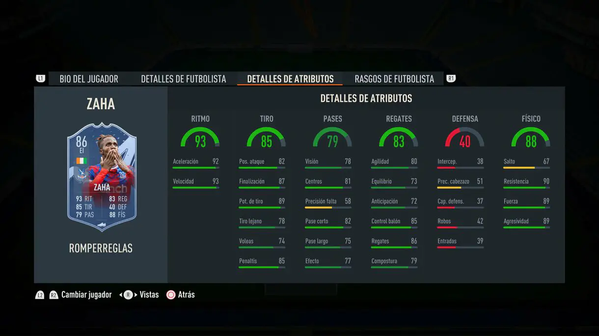 Stats in game Zaha Rulebreakers FIFA 23 Ultimate Team