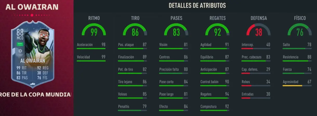 Stats in game Al Owairan FUT Heroes de la Copa Mundial FIFA 23 Ultimate Team