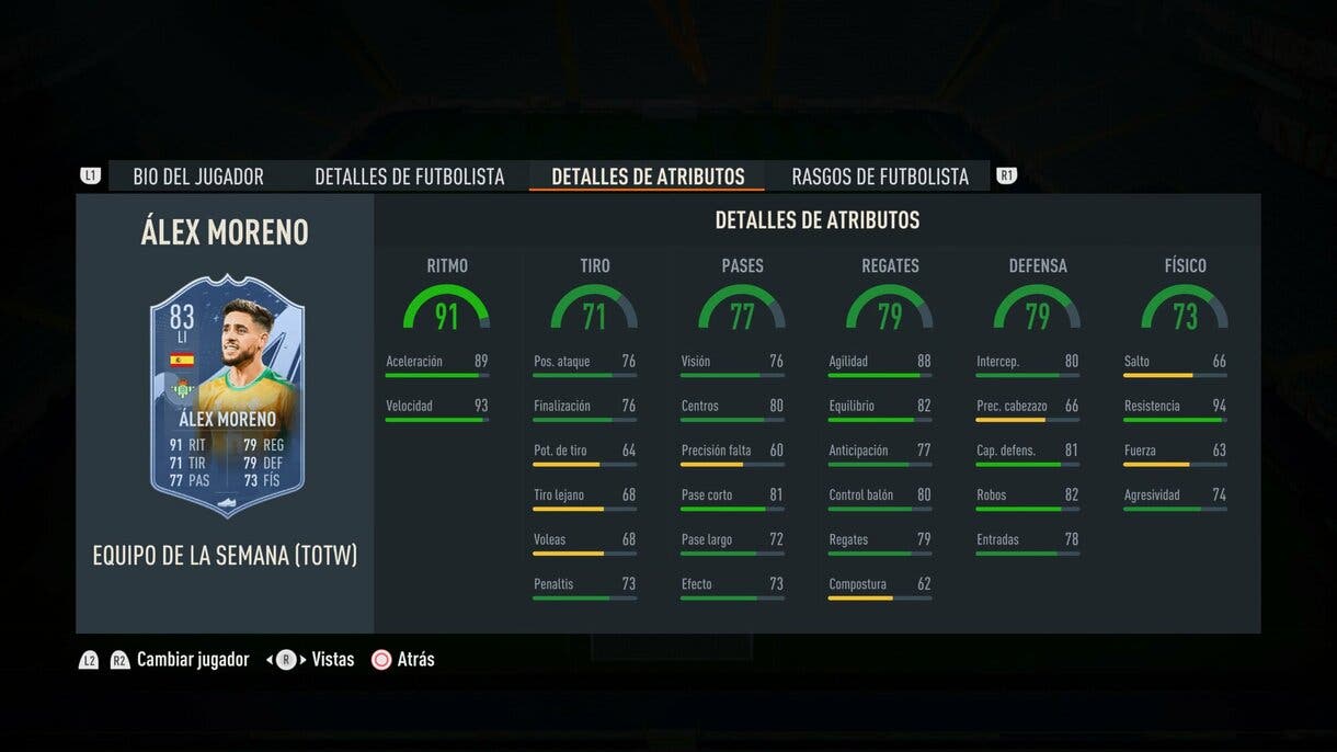 Stats in game Álex Moreno IF FIFA 23 Ultimate Team