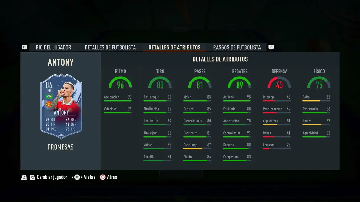 Nuevas stats in game Antony OTW FIFA 23 Ultimate Team