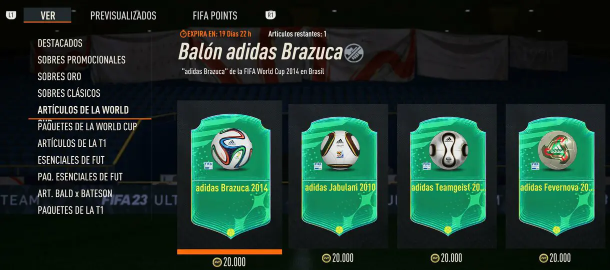 Balones de anteriores Mundiales desde la tienda de FIFA 23 Ultimate Team
