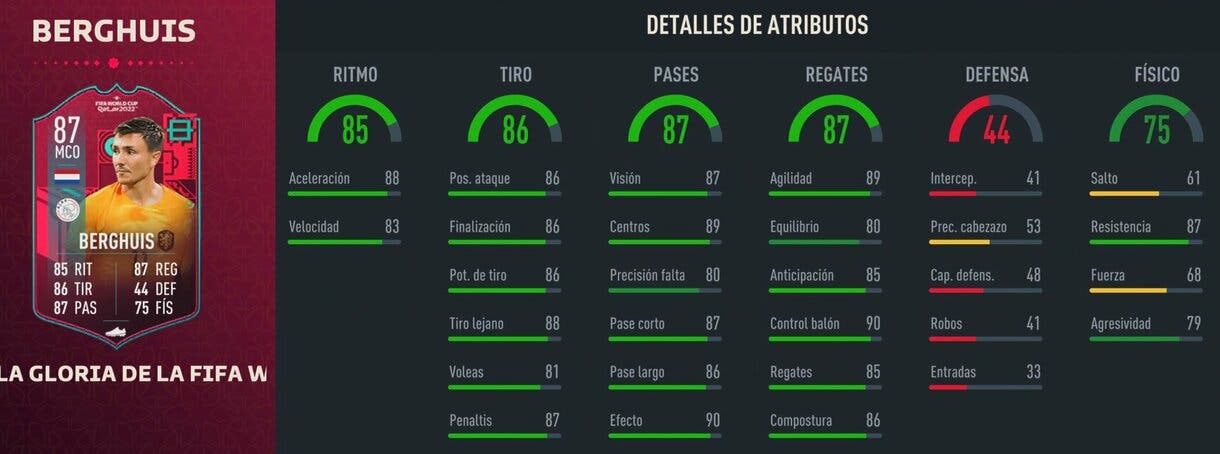 Stats in game Berghuis Path to Glory FIFA 23 Ultimate Team