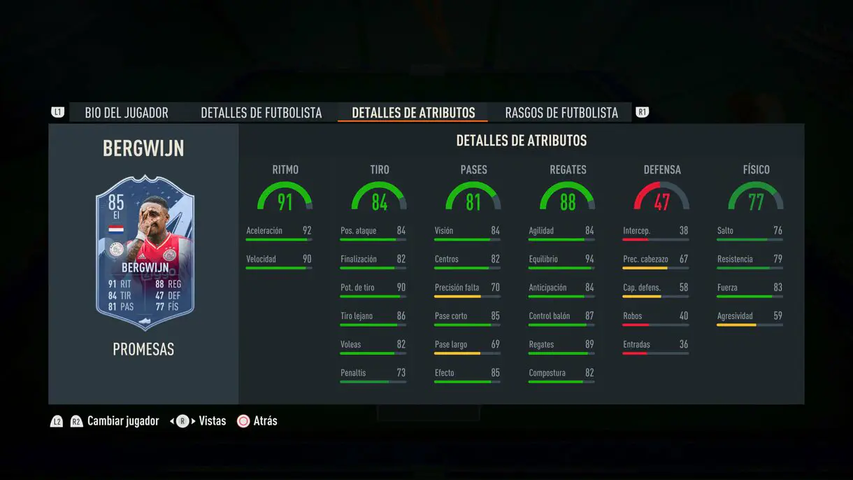Nuevas stats in game Bergwijn OTW FIFA 23 Ultimate Team