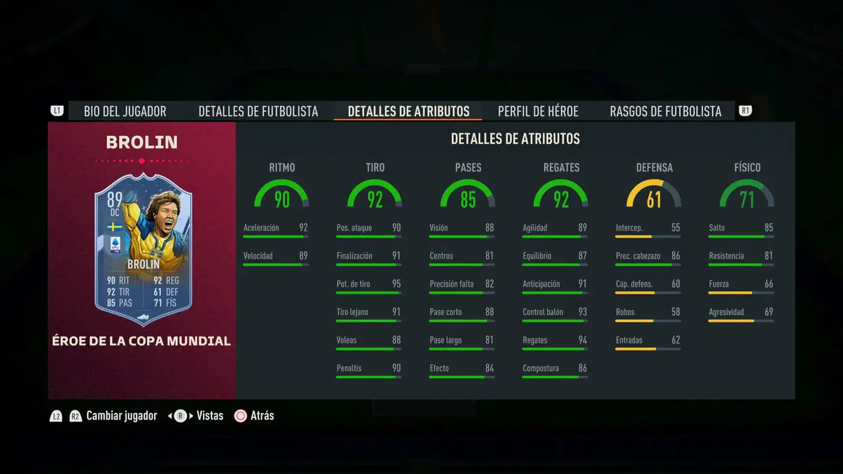 Stats in game Brolin FUT Heroes del Mundial FIFA 23 Ultimate Team