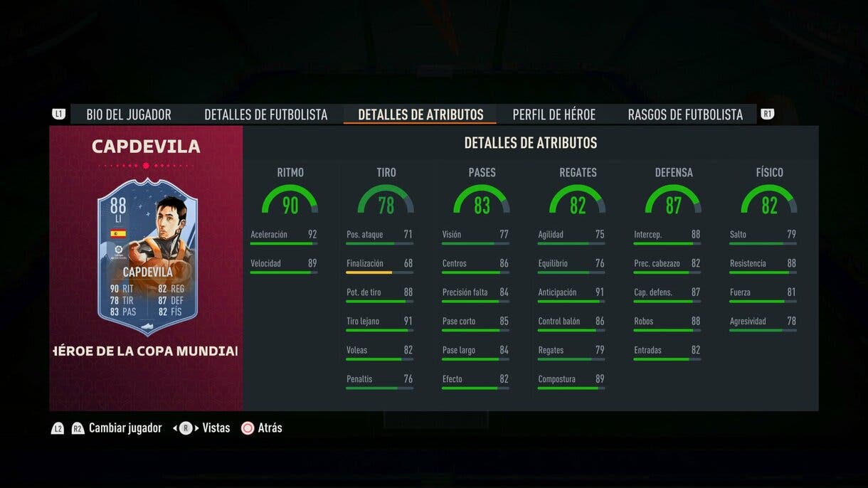 Stats in game Capdevila FUT Heroes del Mundial FIFA 23 Ultimate Team