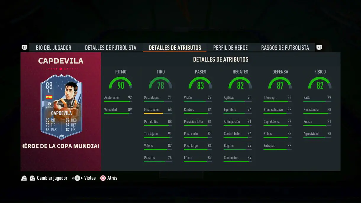 Stats in game Capdevila FUT Heroes del Mundial FIFA 23 Ultimate Team