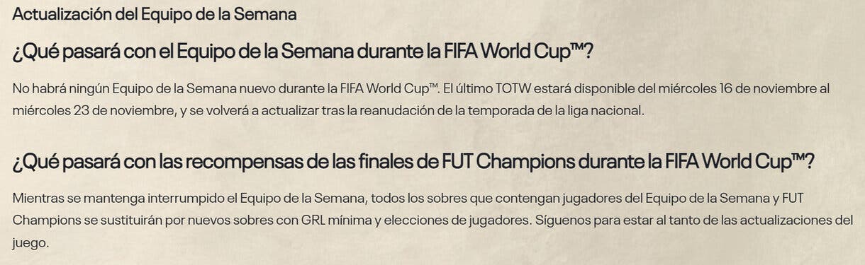 Explicación escrita sobre las nuevas recompensas de FUT Champions y el parón del TOTW en FIFA 23 Ultimate Team