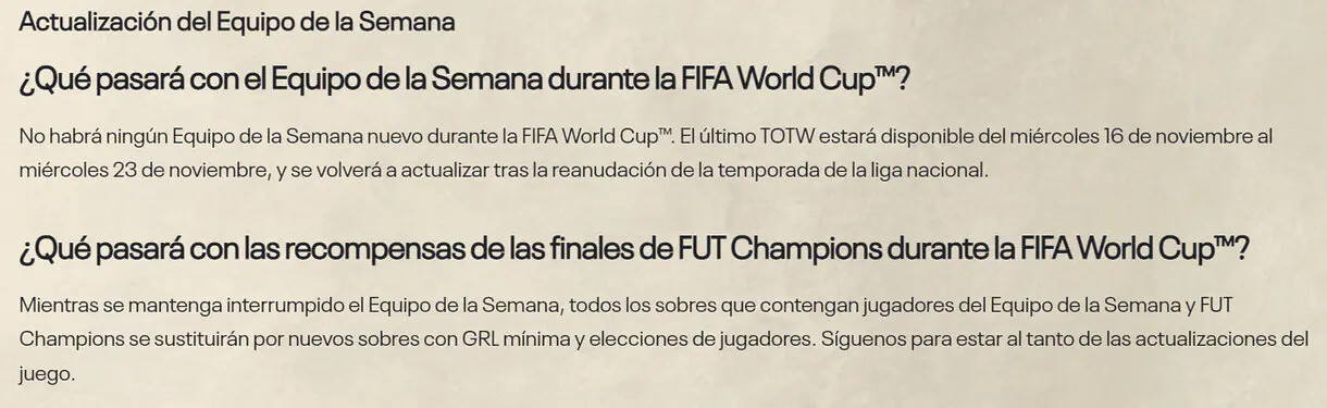 Explicación escrita sobre las nuevas recompensas de FUT Champions y el parón del TOTW en FIFA 23 Ultimate Team