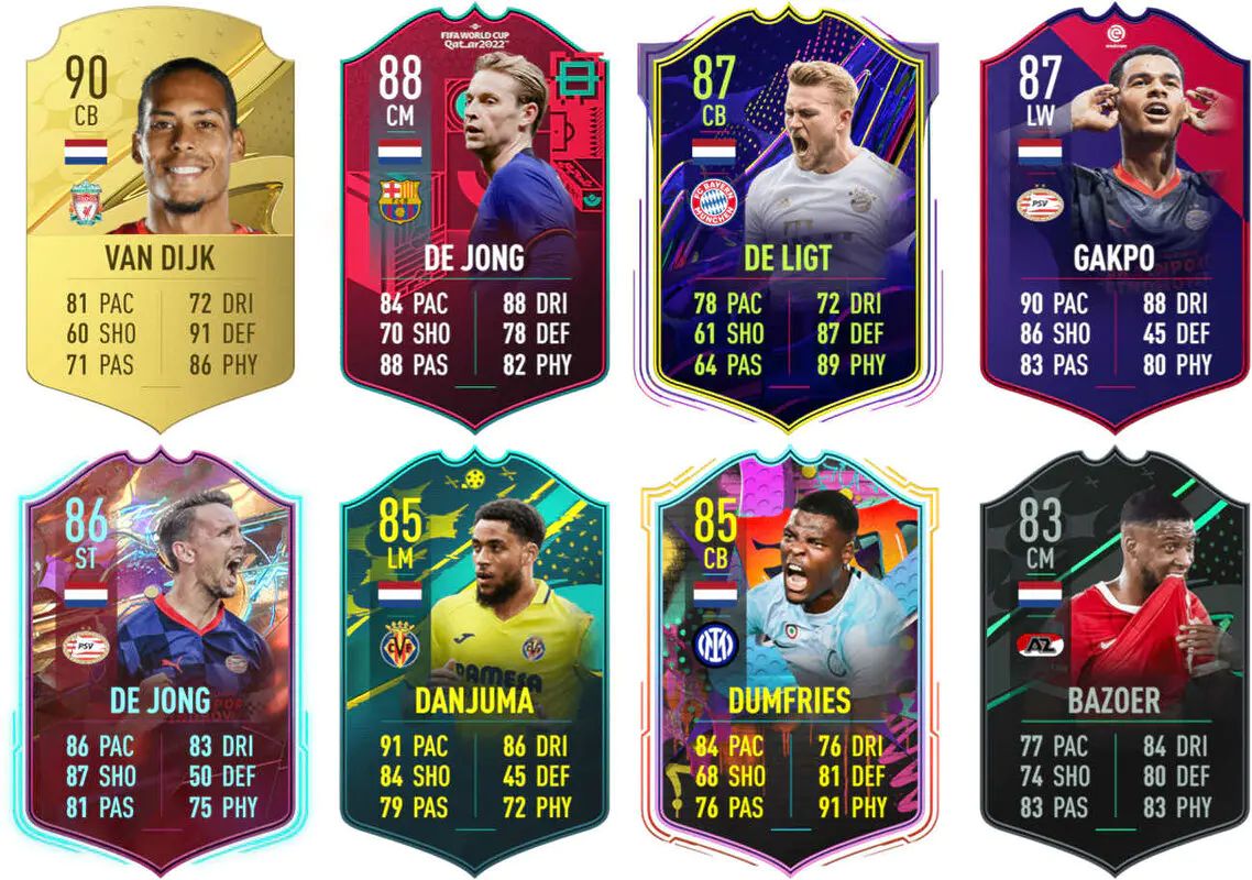 Ejemplos cartas competitivas Países Bajos FIFA 23 Ultimate Team