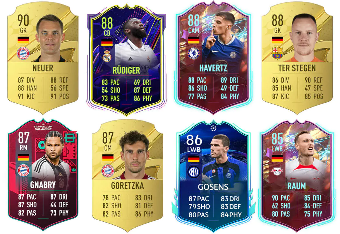 Ejemplos cartas competitivas Alemania FIFA 23 Ultimate Team