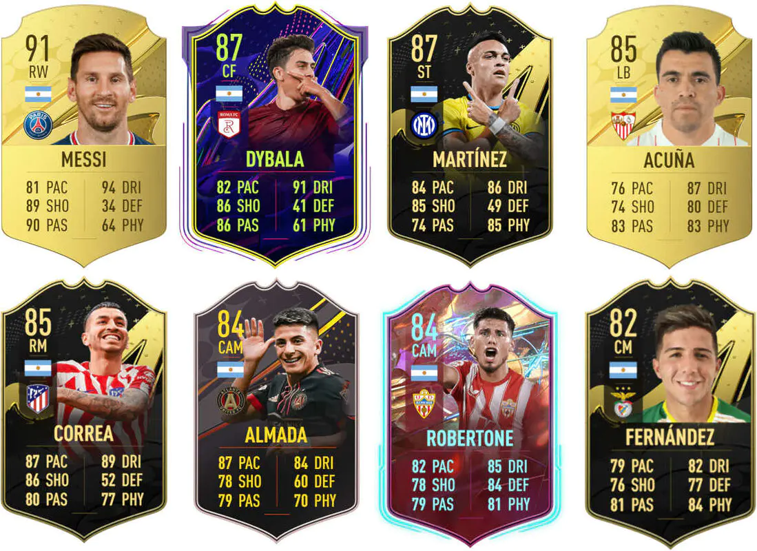 Ejemplos cartas usables Argentina FIFA 23 Ultimate Team