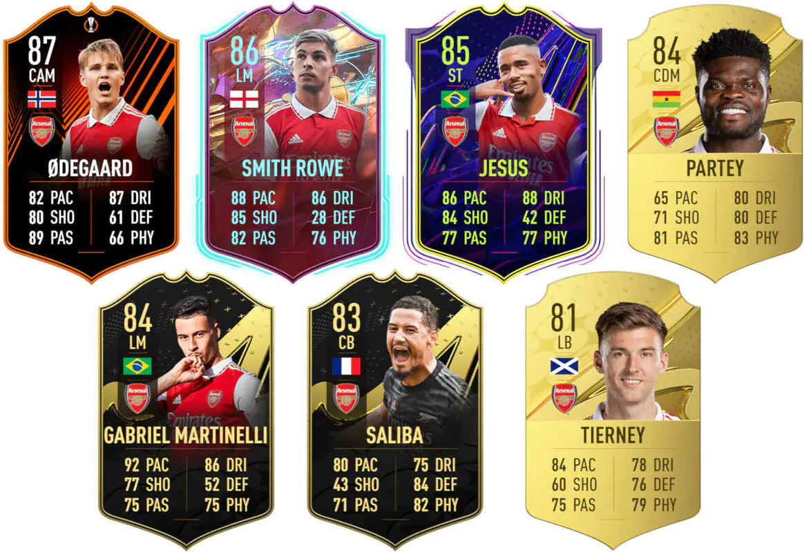 Ejemplo cartas usables y jugadores que podrían ser útiles en el futuro del Arsenal FIFA 23 Ultimate Team