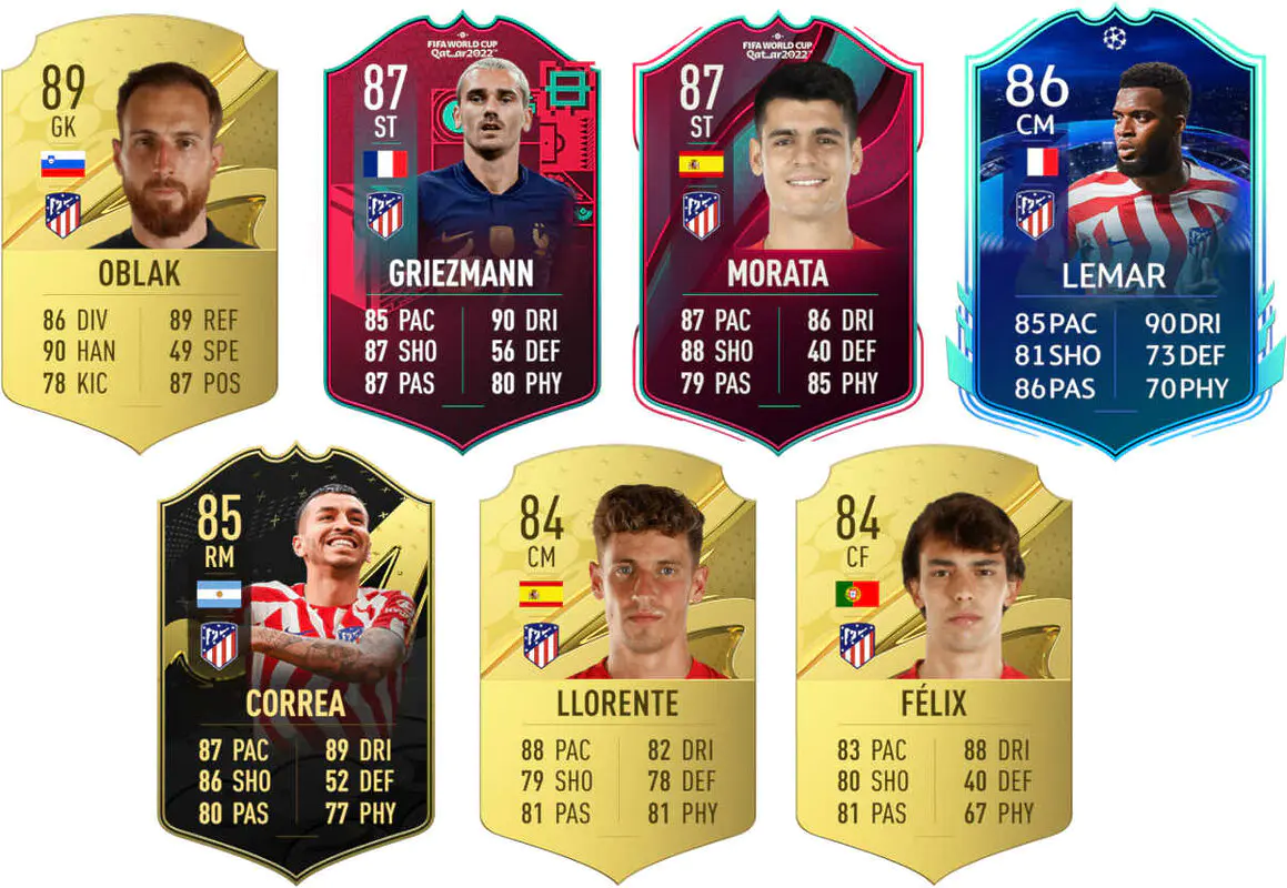 Ejemplos cartas usables Atlético de Madrid FIFA 23 Ultimate Team