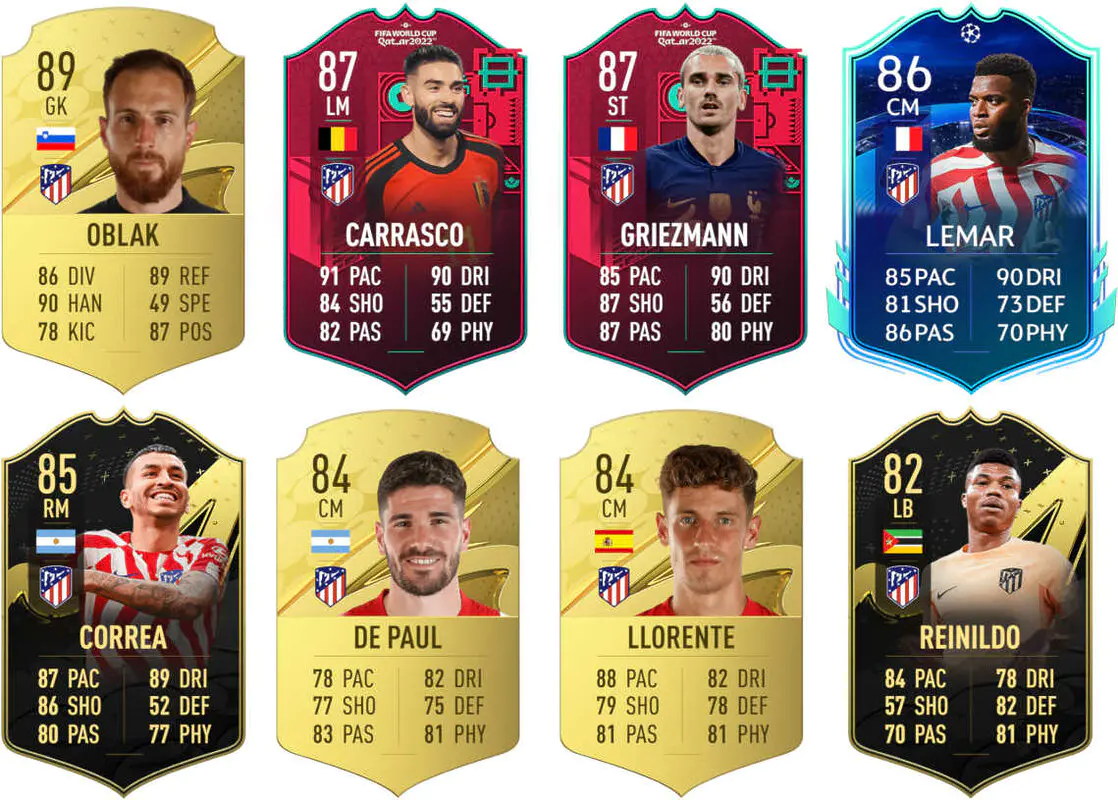 Cartas usables Atlético de Madrid (menos Morata World Cup Stars) FIFA 23 Ultimate Team
