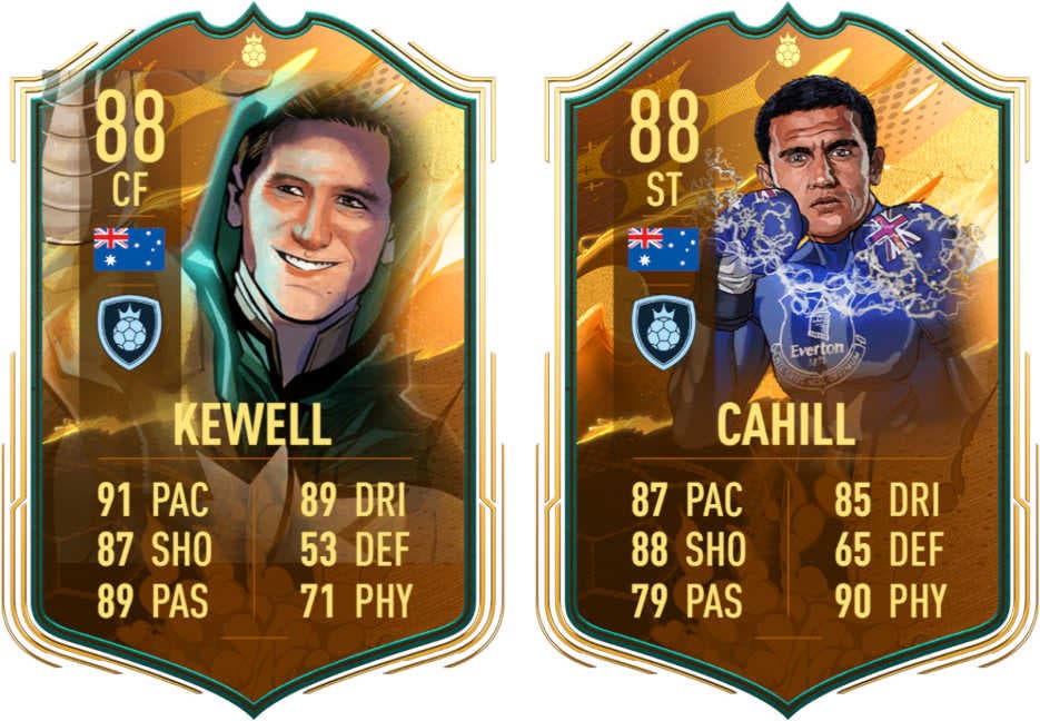 Cartas FUT Heroes del Mundial Kewell y Cahill (Australia) FIFA 23 Ultimate Team