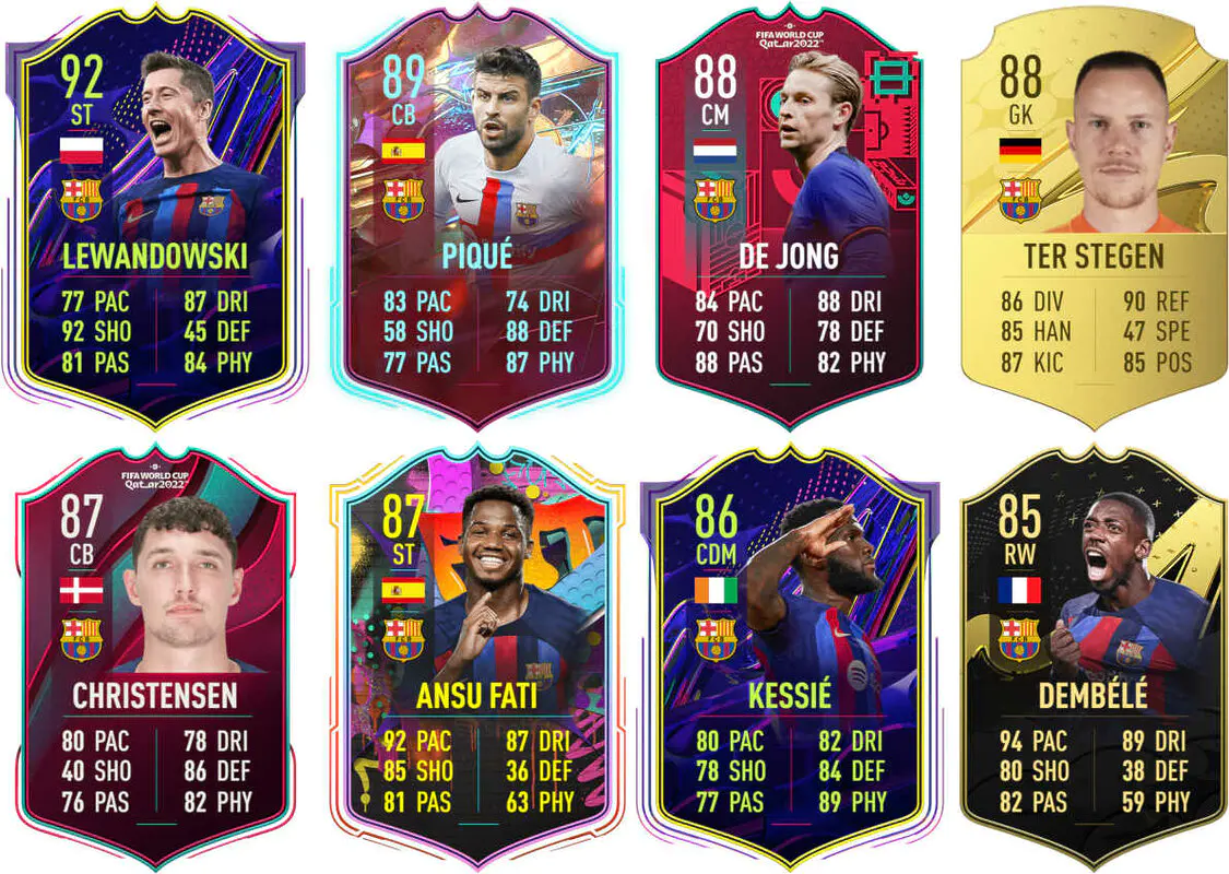 Ejemplos cartas competitivas Barcelona FIFA 23 Ultimate Team