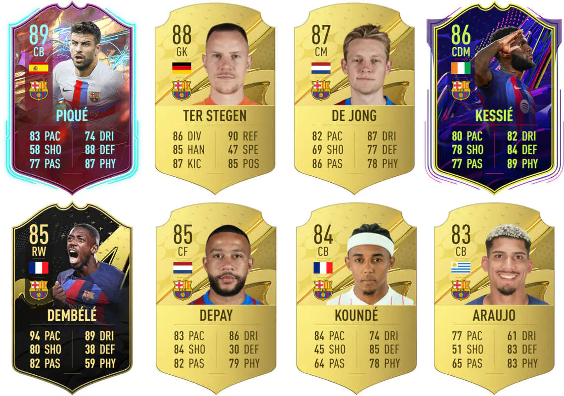 Ejemplos cartas competitivas Barcelona FIFA 23 Ultimate Team