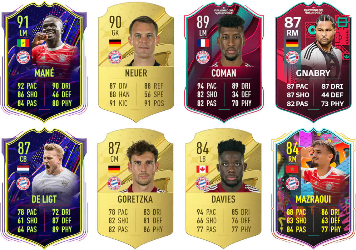 Ejemplos cartas competitivas Bayern de Múnich FIFA 23 Ultimate Team