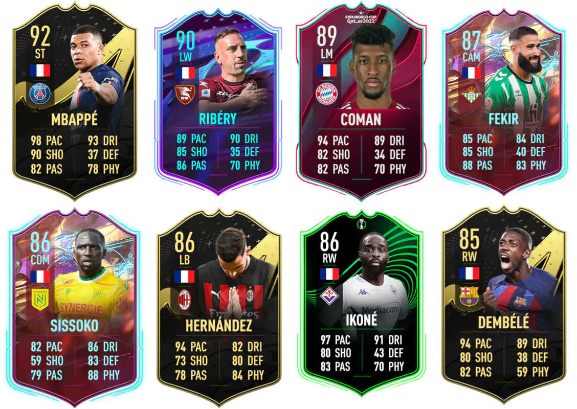 Ejemplos cartas competitivas Francia FIFA 23 Ultimate Team