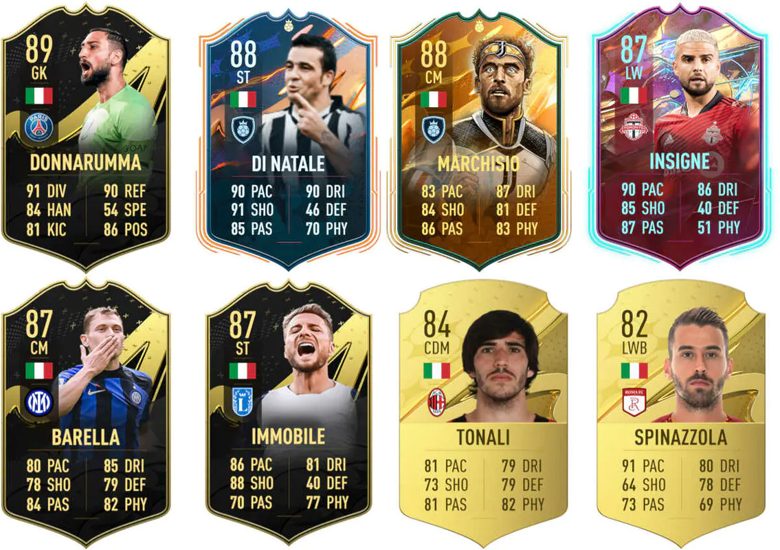 Ejemplos cartas usables Italia FIFA 23 Ultimate Team