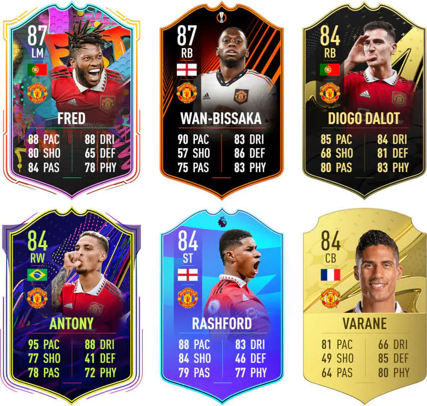 Ejemplos cartas competitivas Manchester United FIFA 23 Ultimate Team