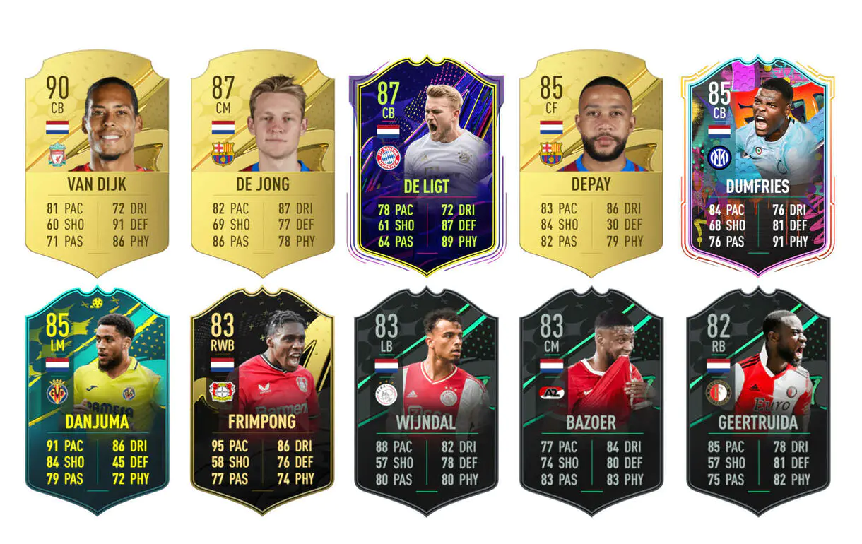 Ejemplos cartas competitivas Países Bajos FIFA 23 Ultimate Team