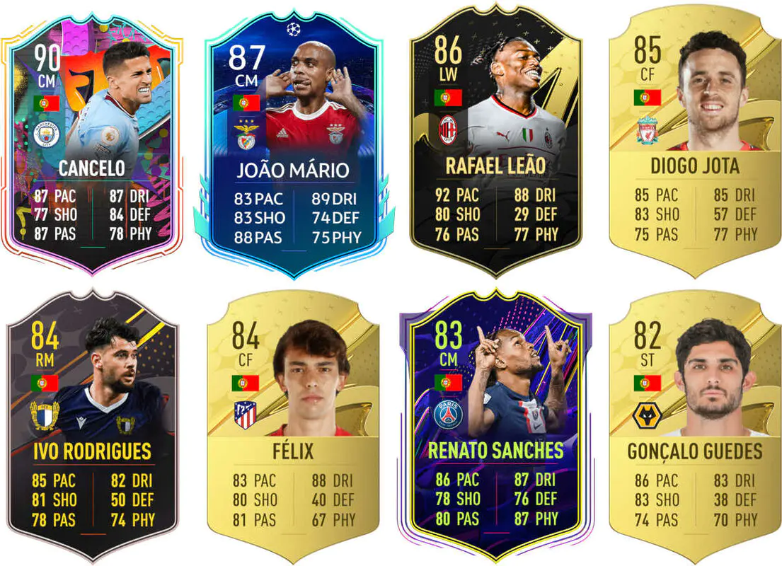 Ejemplos cartas usables Portugal FIFA 23 Ultimate Team