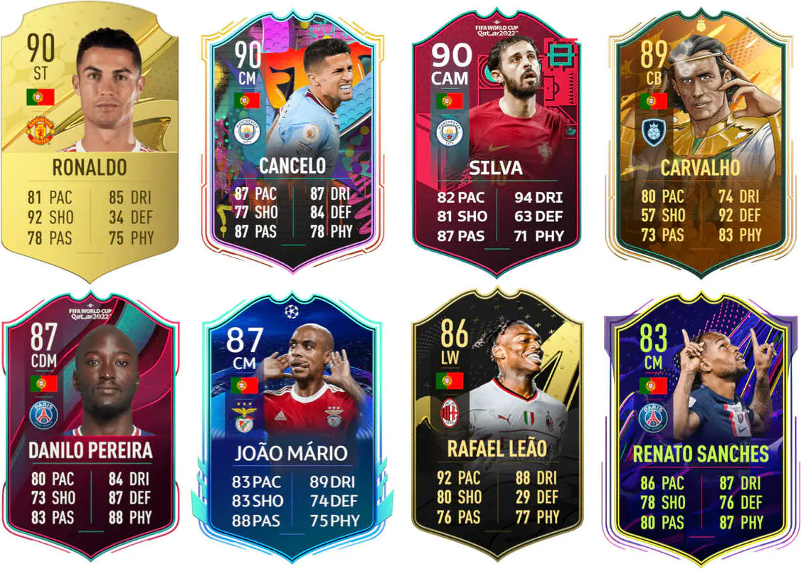 Ejemplos cartas competitivas Portugal FIFA 23 Ultimate Team