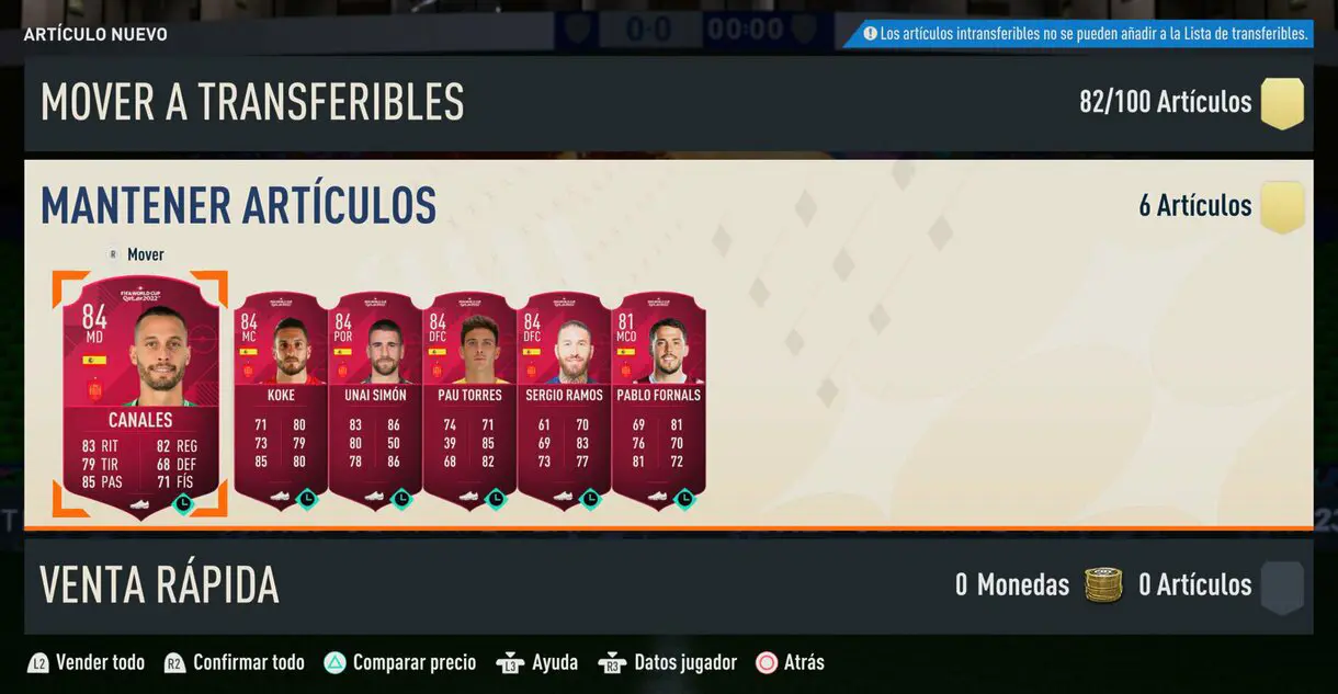 Sobre con cartas temporales del Mundial FIFA 23 Ultimate Team