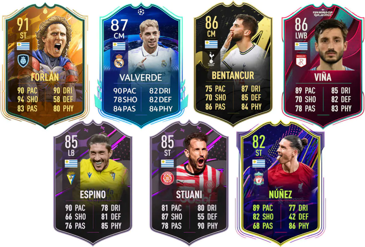 Ejemplos cartas usables Urguay FIFA 23 Ultimate Team