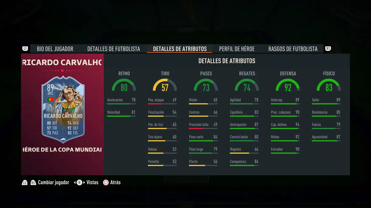 Stats in game Carvalho FUT Heroes del Mundial FIFA 23 Ultimate Team