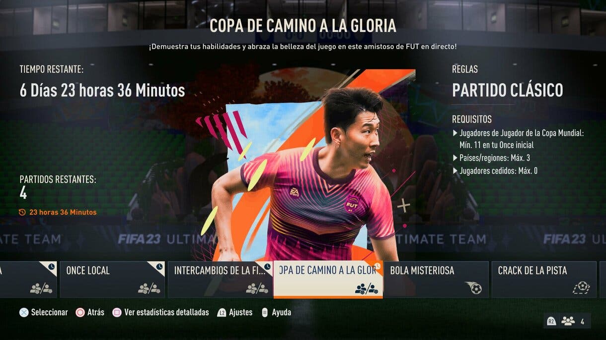 Menú amistosos torneo online Copa de Camino a la gloria FIFA 23 Ultimate Team