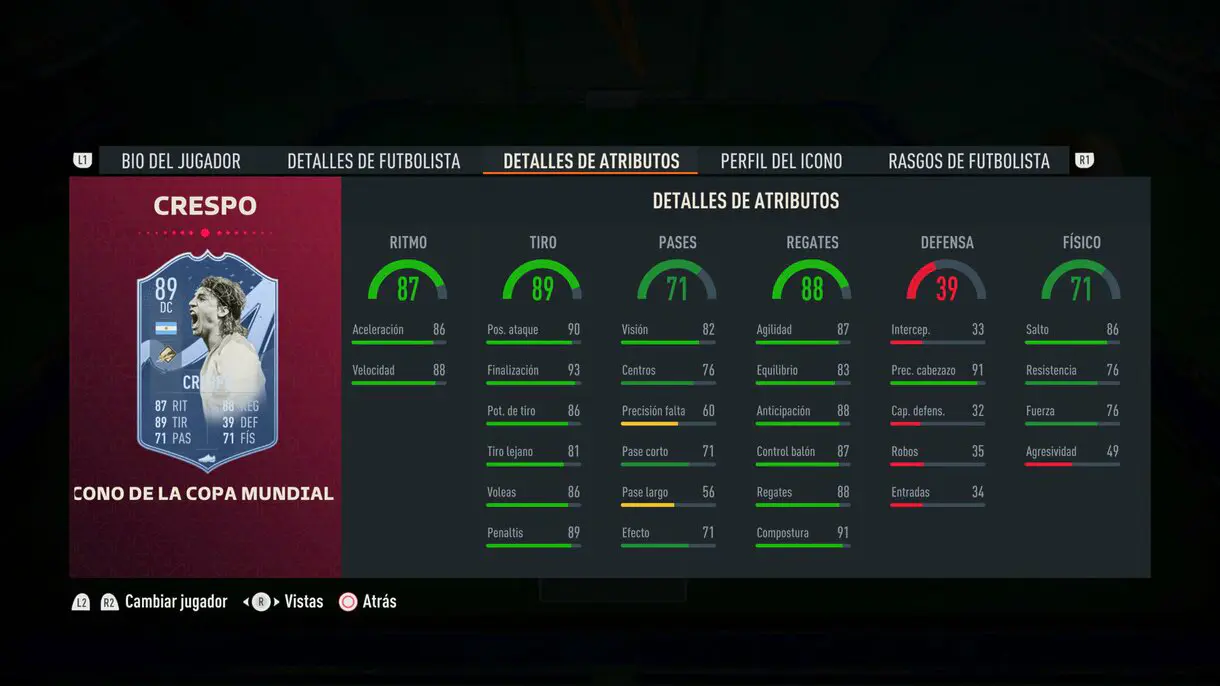 Stats in game Crespo Icono del Mundial FIFA 23 Ultimate Team