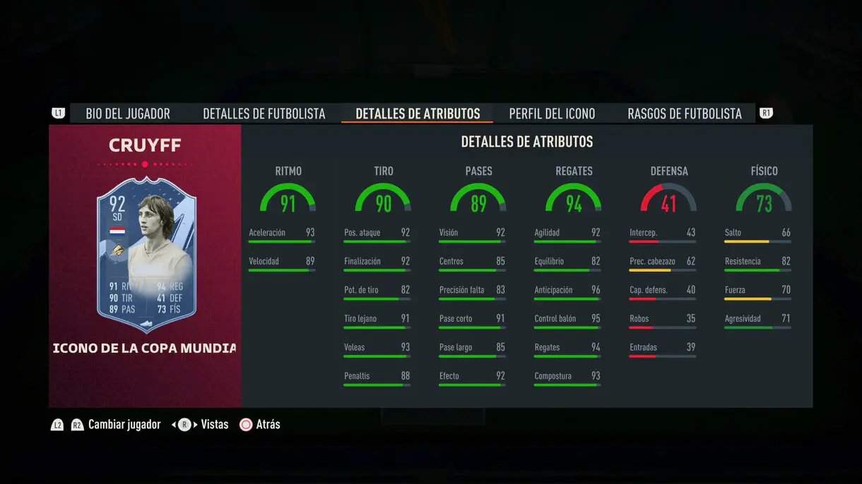 Stats in game Cruyff Icono del Mundial FIFA 23 Ultimate Team
