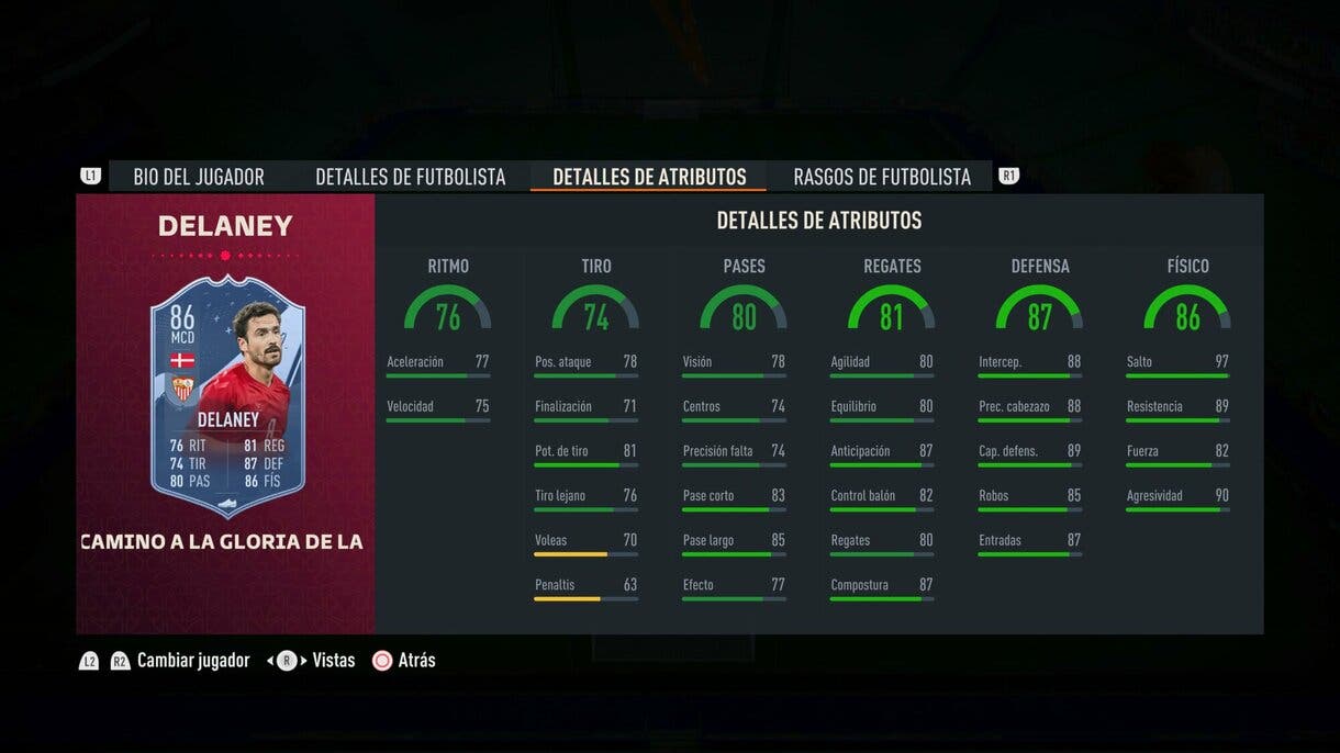 Stats in game Delaney Path to Glory FIFA 23 Ultimate Team