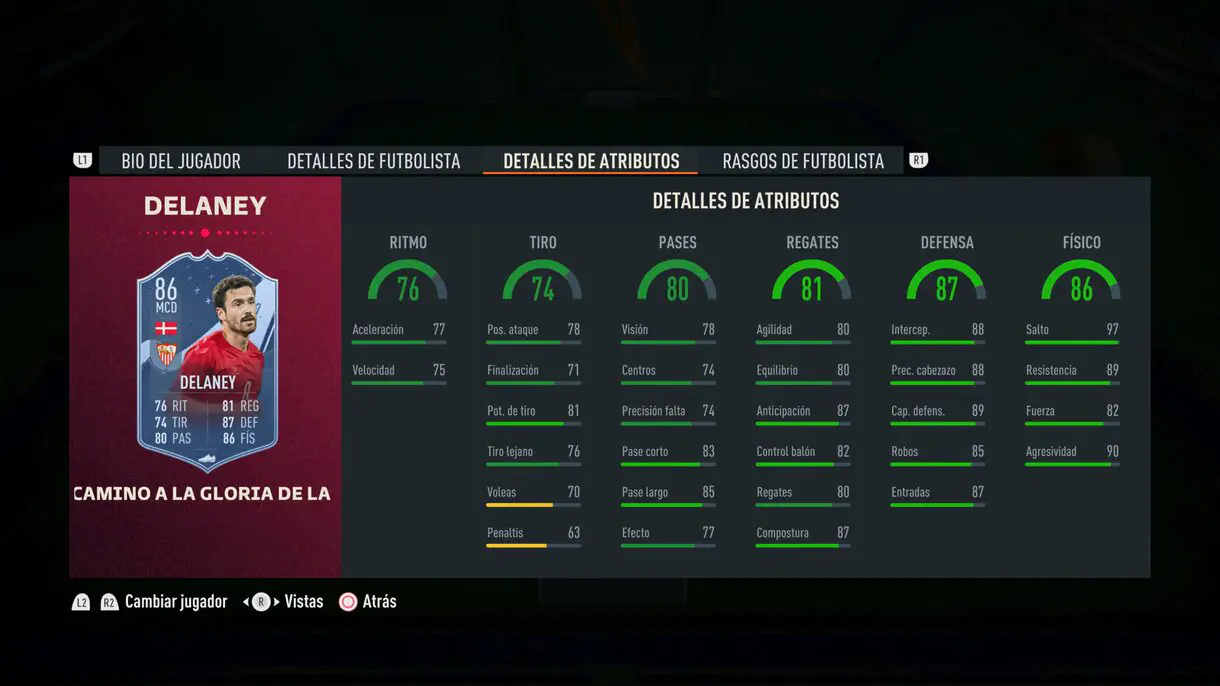 Stats in game Delaney Path to Glory FIFA 23 Ultimate Team